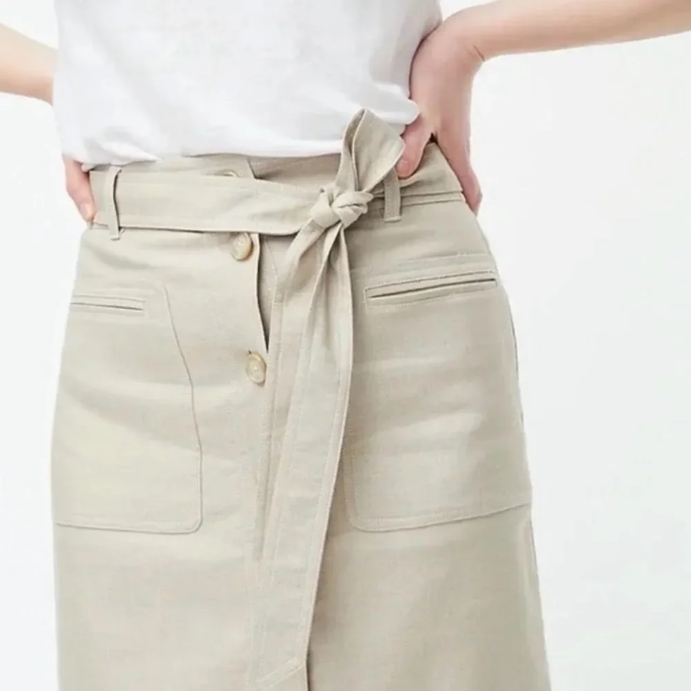 J. Crew | Tan Button Front Skirt in Stretch Linen Sz 0